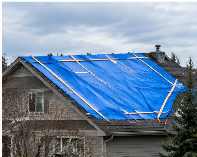 Editorial image representing emergency roofing services