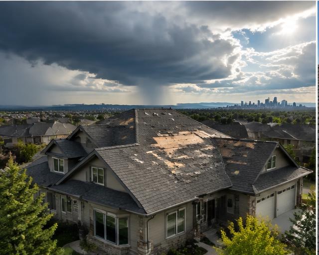 Editorial image representing storm damage roofing services